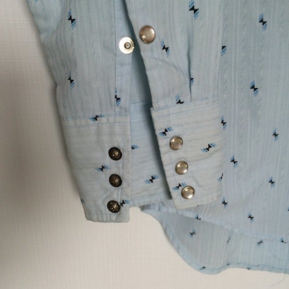 MWG Johnny West Western Shirt Small Blue Xtra Long Tails Pearl Snap Long Sleeve - Picture 5 of 8